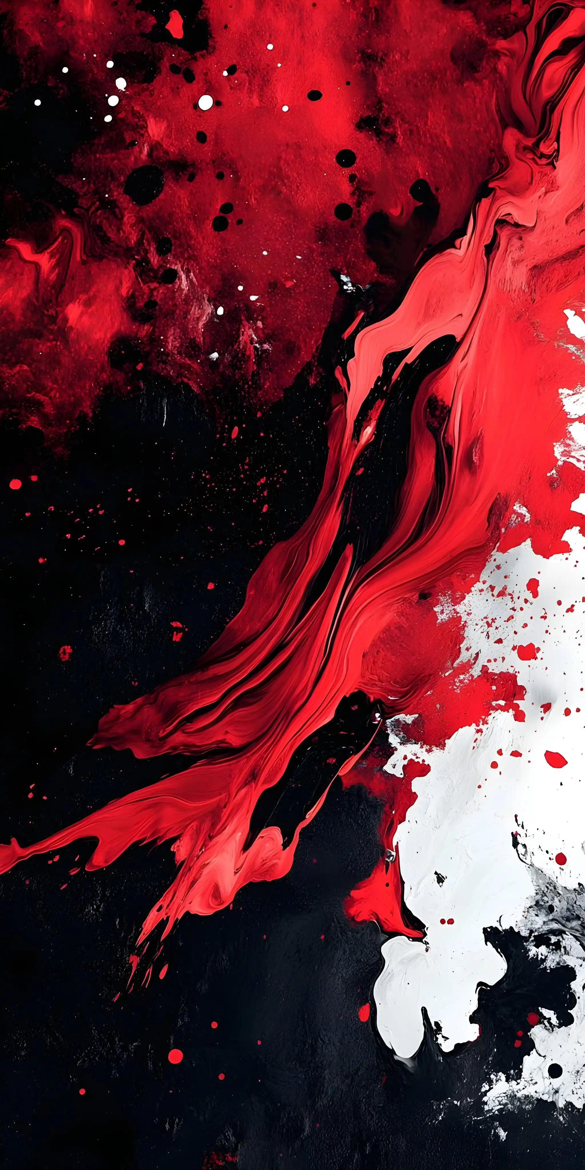 Vibrant Red Black Ink Splash Flow Abstract 4K