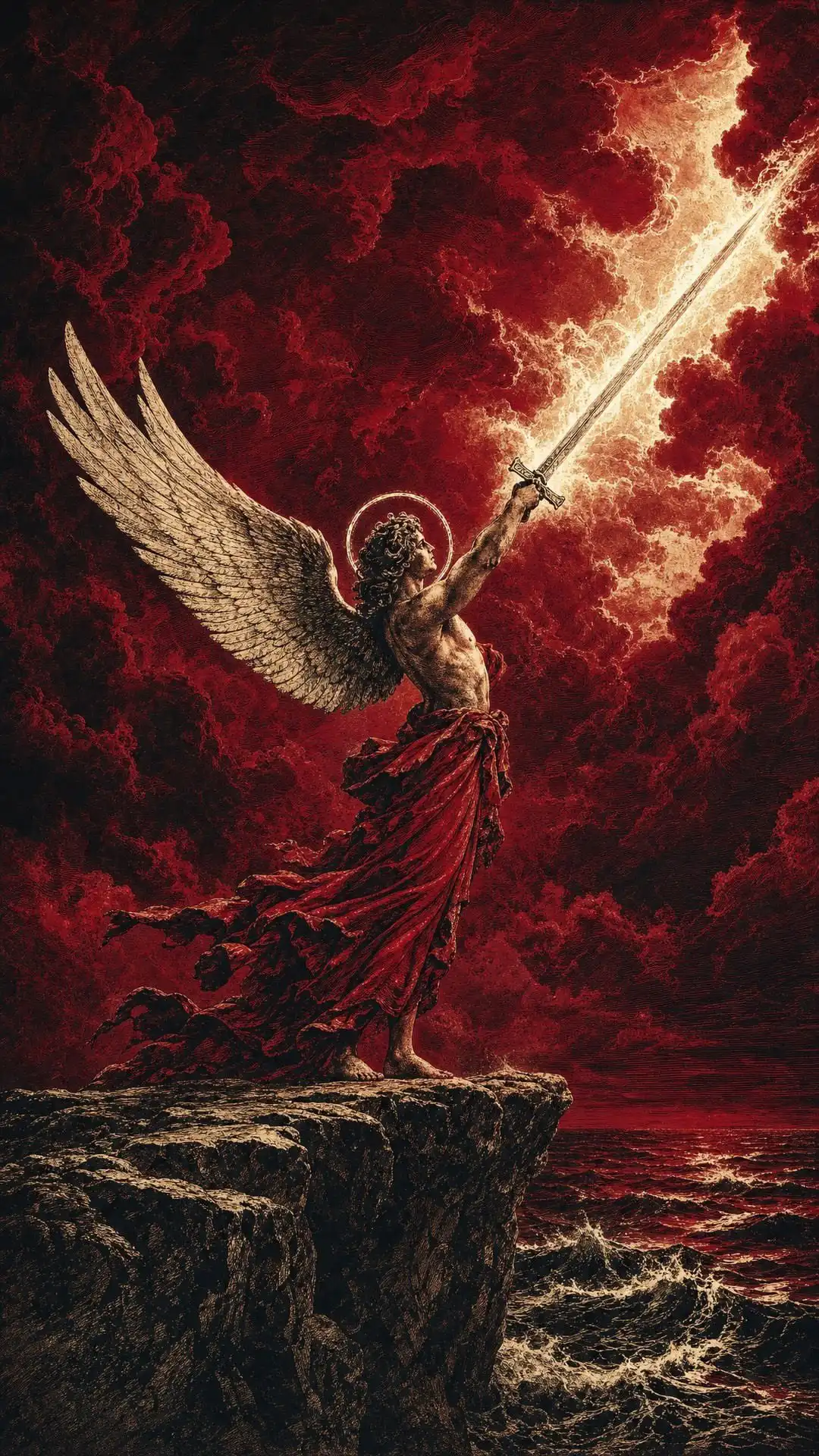 Warrior Angel with Glowing Sword Red Storm HD