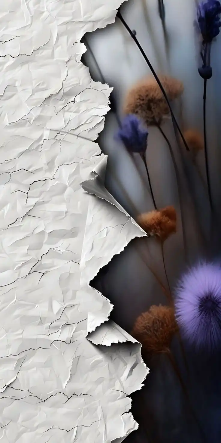 White Cracked Paper Lavender Thistles Reveal 4K