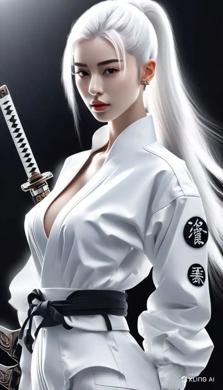 White Hair Female Samurai Warrior Katana