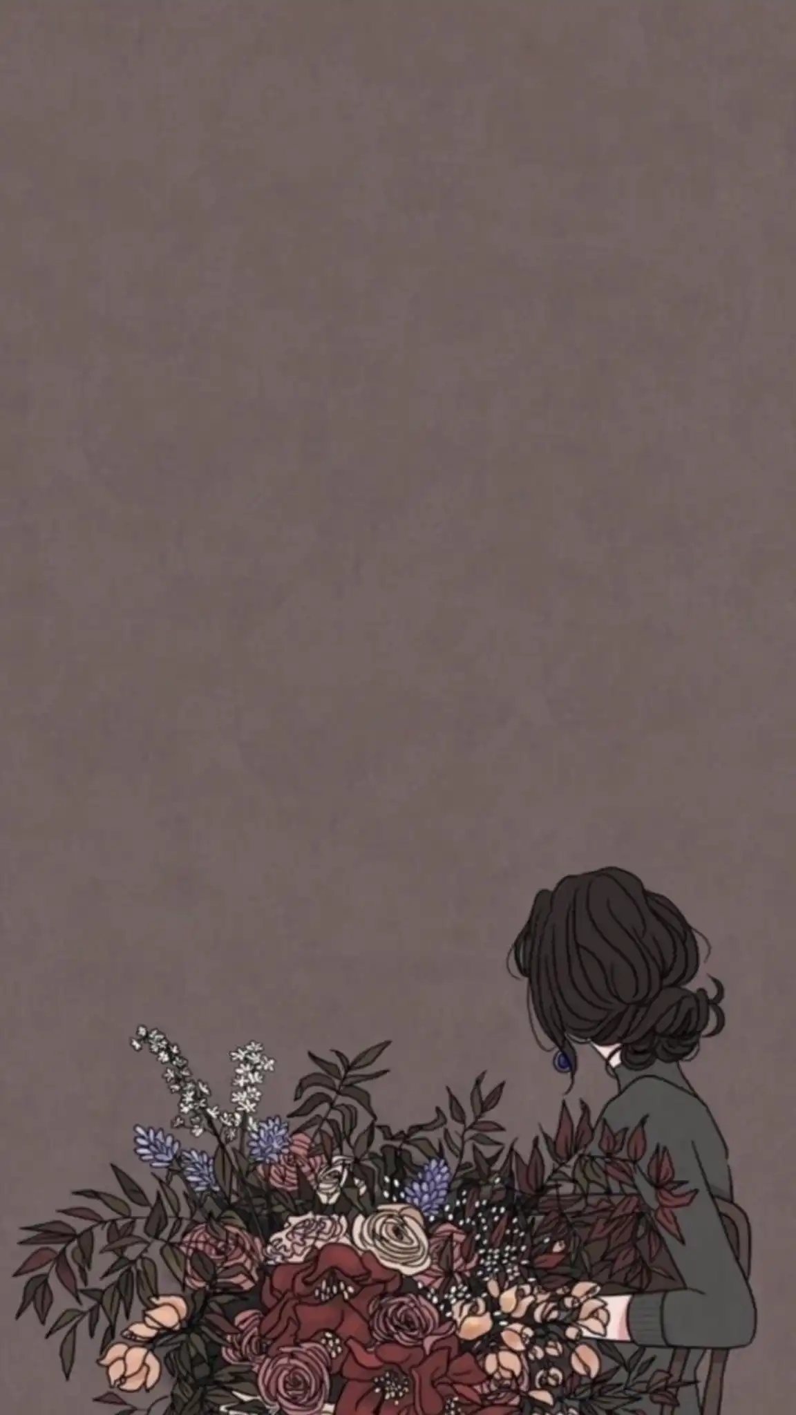 Woman with Flower Bouquet Minimalist Illustration