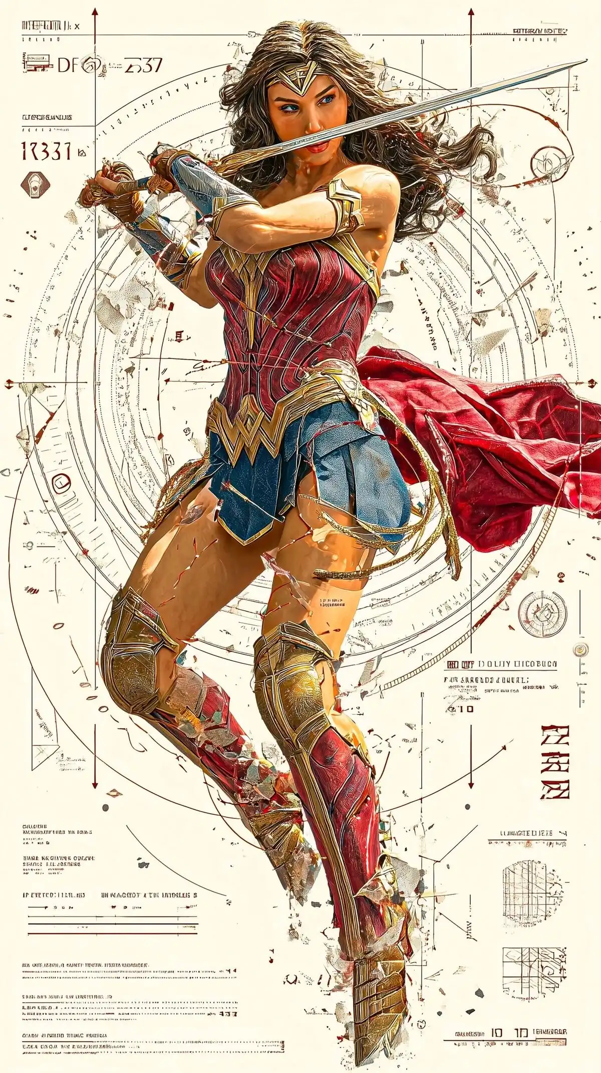 Wonder Woman Blueprint Wireframe Warrior 4K